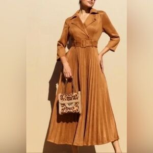 Elegant Mocha Belted Dress with Pleats